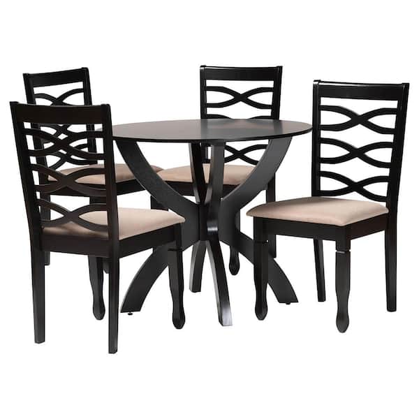 Baxton Studio Aspen 5-Piece Sand and Dark Brown Wood Top Dining Set