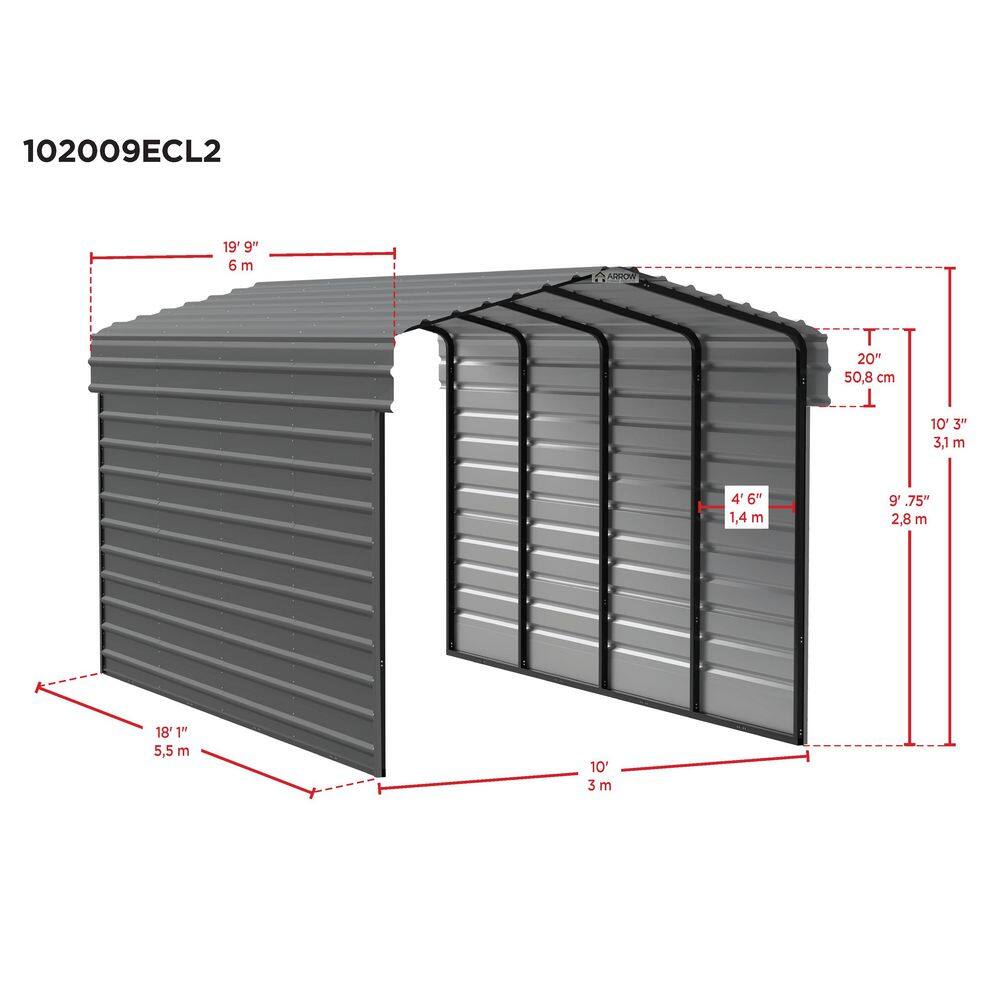 10' x 20' Charcoal Steel Carport Kit with Enclosure