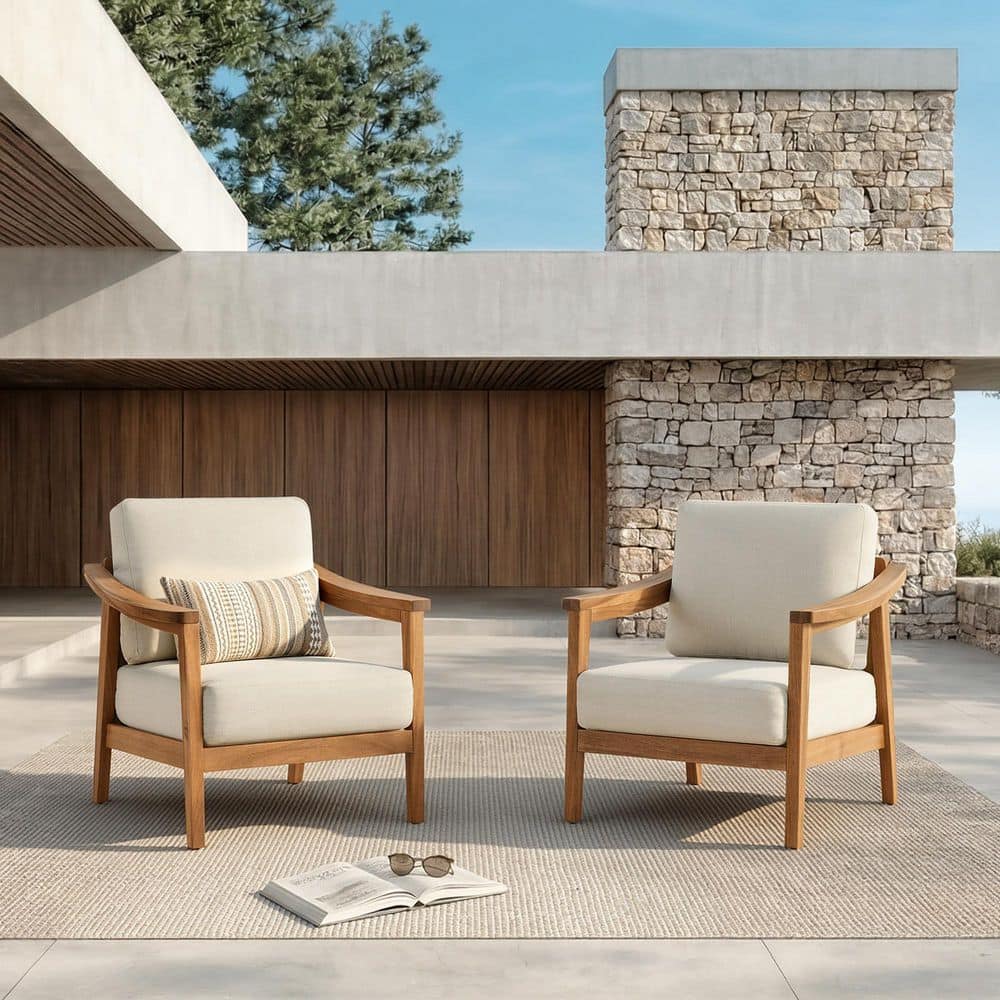 Klyra 2-Piece Olefin Embossed Dark Brown Acacia Wood Chair for Patio Conversation Set with Cream 7.1“ Cushions price history on PriceWatchPro