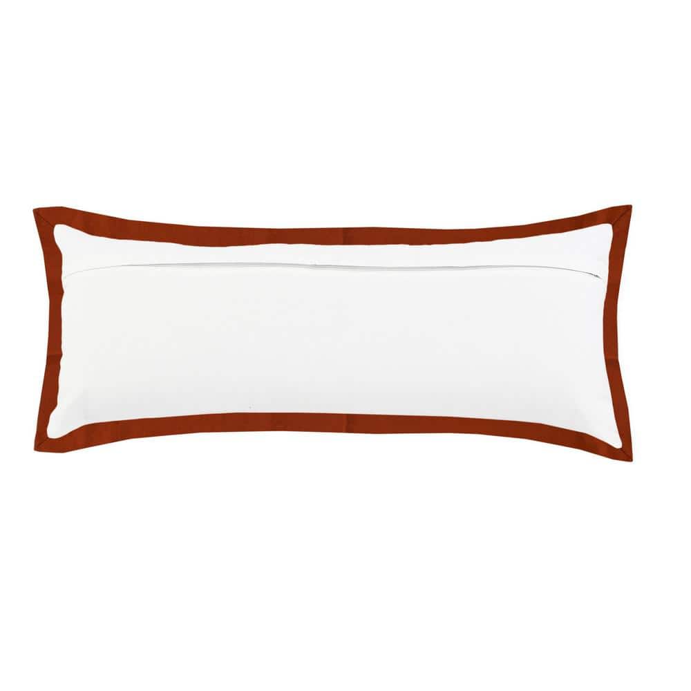 White and Cinnamon Rectangular Cotton Lumbar Pillow
