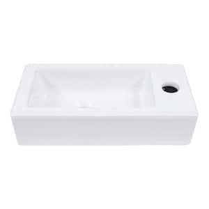 14.5 in. White Ceramic Rectangular Wall-Mounted Lavatory Vanity Small Vessel Sink with Right Side Single Faucet Hole