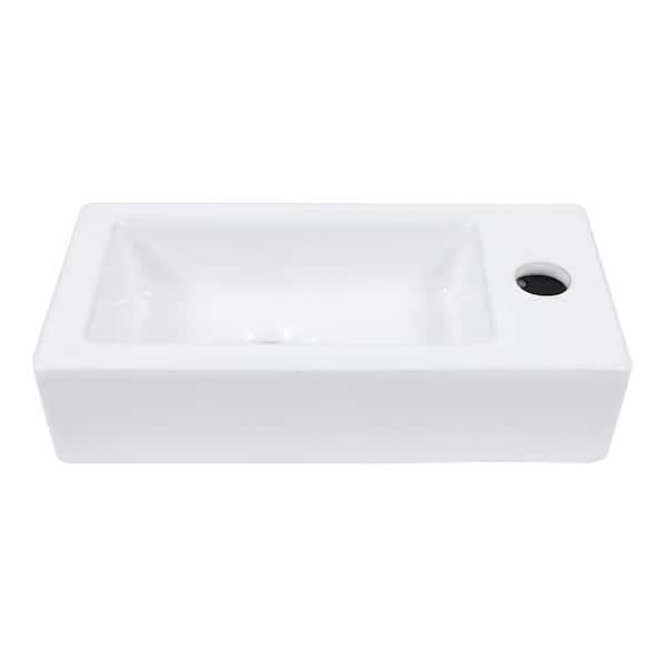 Sarlai 14.5 in. White Ceramic Rectangular Wall-Mounted Lavatory Vanity Small Vessel Sink with Right Side Single Faucet Hole