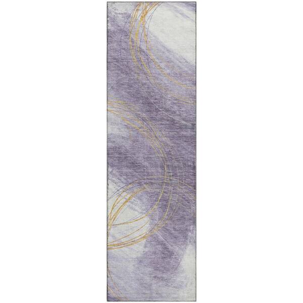 Mayfield Premium Machine Washable Abstract AMF2396 Purple 2 ft. x 7 ft. Runner Rug