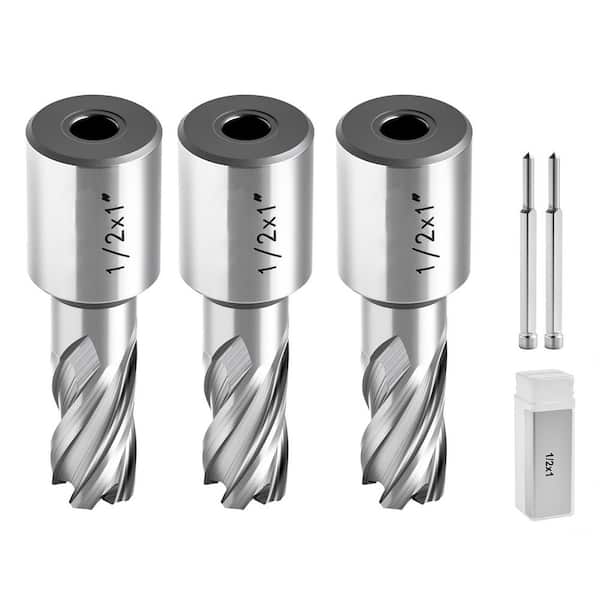 Annular Cutter Set, 1 in. Depth, 1/2 in. Diameter, HSS Material, 3 Drill Bits, 5-Piece Weldon Shank Drill Bit Kit