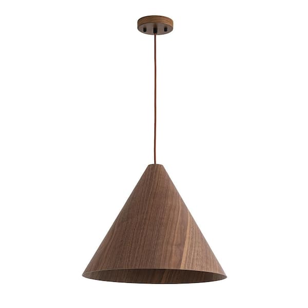 Barn 1-Light 17.7-in.W Black Walnut Solid Wood Pendant Light Cone Barn Pendant Light for Kitchen Island and Dining Room