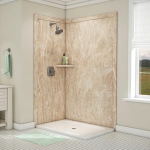 Elegance 36 in. x 48 in. x 80 in. 7-Piece Easy Up Adhesive Corner Shower Wall Surround in Alaskan Ivory