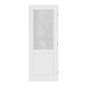 28 in. x 80 in. 1/2-Lite Frosted Glass Right Handed White Solid Core MDF Door with Quick Assemble Jamb Kit