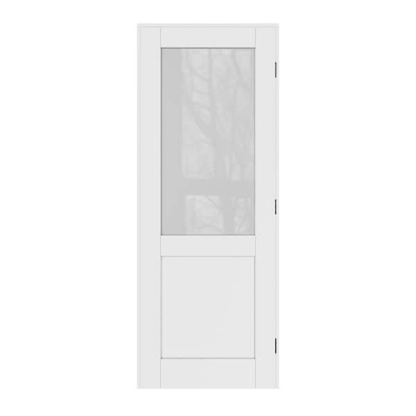 ARK DESIGN 28 in. x 80 in. 1/2-Lite Frosted Glass Right Handed White Solid Core MDF Door with Quick Assemble Jamb Kit