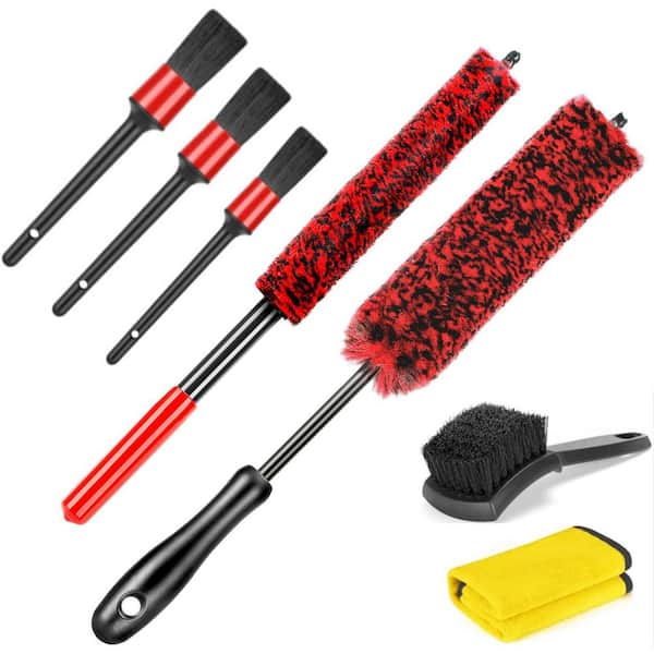 3-Piece Car Wheel and Tire Cleaning Brush Set - Soft and Stiff Bristles for Interior and Exterior Detailing