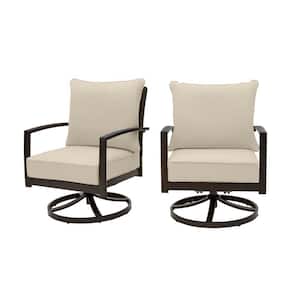 Whitfield Dark Brown Wicker Outdoor Patio Motion Conversation Chair with CushionGuard Putty Tan Cushions (2-Pack)