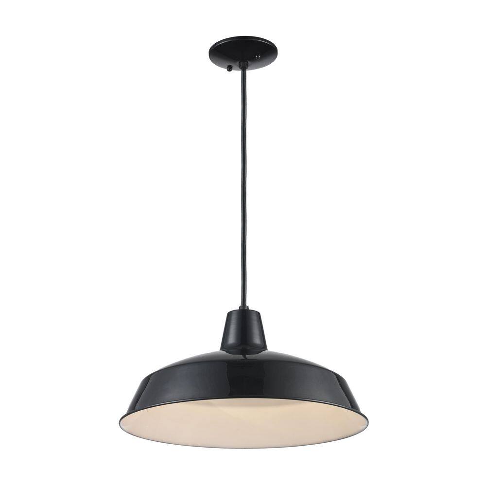 Sherman Industrial Black Metal Dome Pendant Light 15.5"