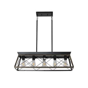 Apollo 5-Light Modern Farmhouse Golden Black Chandelier Rectangular Island Lights (No Bulbs)