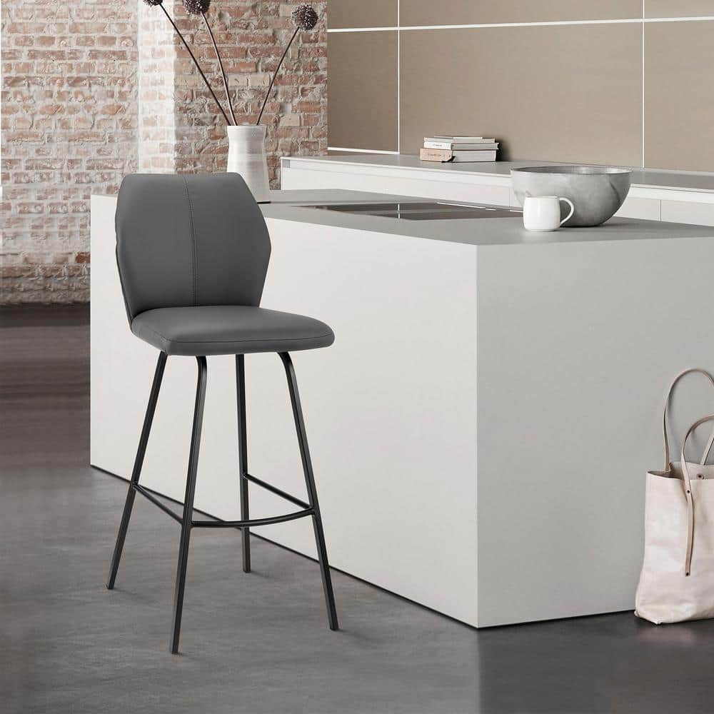 Tandy 26 in Counter Height High Back Gray Faux Leather and Black Metal Stoo