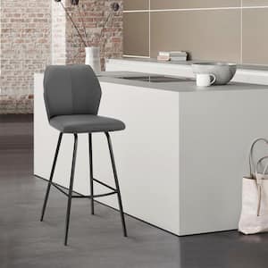 Tandy 30 in. Bar Height Gray/Black High Back Bar Stool with Faux Leather