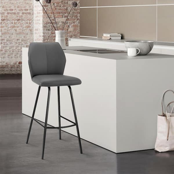 Armen Living Tandy 30 in. Bar Height Gray/Black High Back Bar Stool with Faux Leather