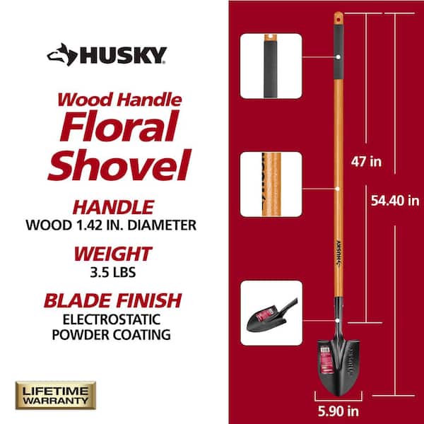 47 in. L Wood Handle Floral Carbon Steel Digging Shovel with Grip