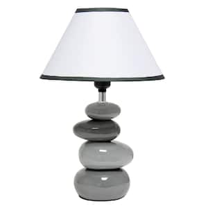 15 in. Shades of Gray Ceramic Stone Table Lamp with Shade