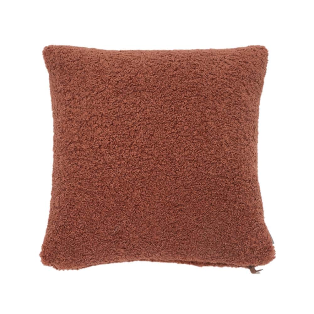 EVERGRACE Teddy Sherpalux Sherpa Pillow W Exposed Metal Zipper  20in x 20in  Copper Brown