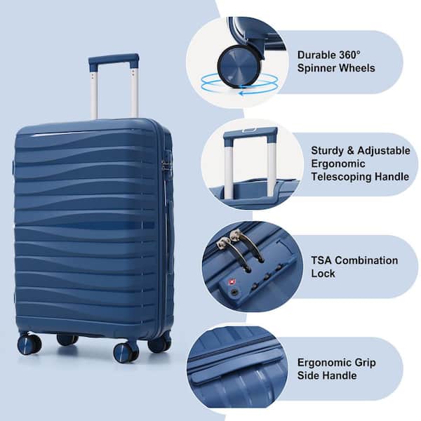Tatahance 3-Piece Blue Premium PP Hardside Spinner Luggage Set