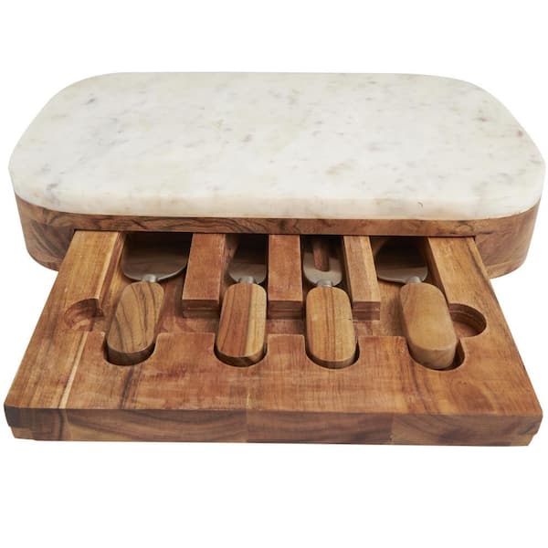 Litton Lane White Wood Cutting Board with 4 Cheese Knives (5- Pack)