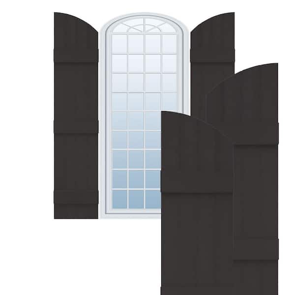 Builders Edge 14 in. W x 57 in. H Vinyl Exterior Arch Top Joined Board and Batten Shutters Pair in Musket Brown