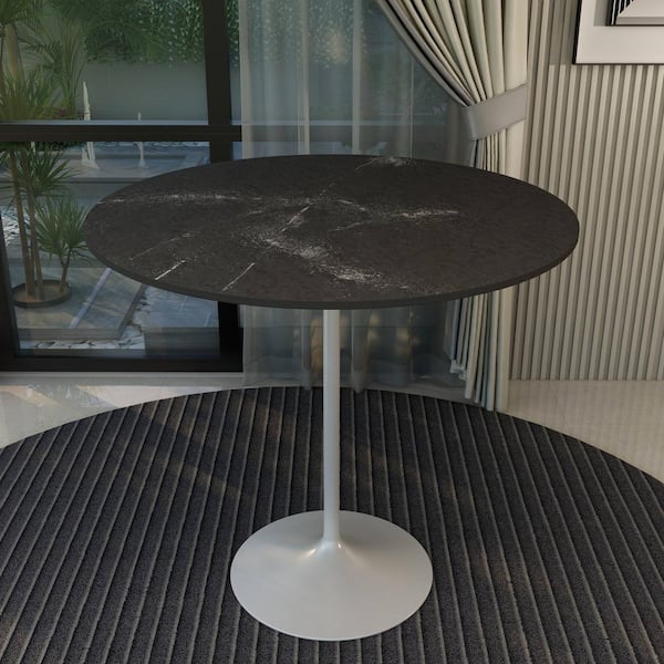 Leisuremod Round 48 in. Bar Height Dining Table with MDF Top and White Steel Pedestal Base Verve Series in Black Marbleized