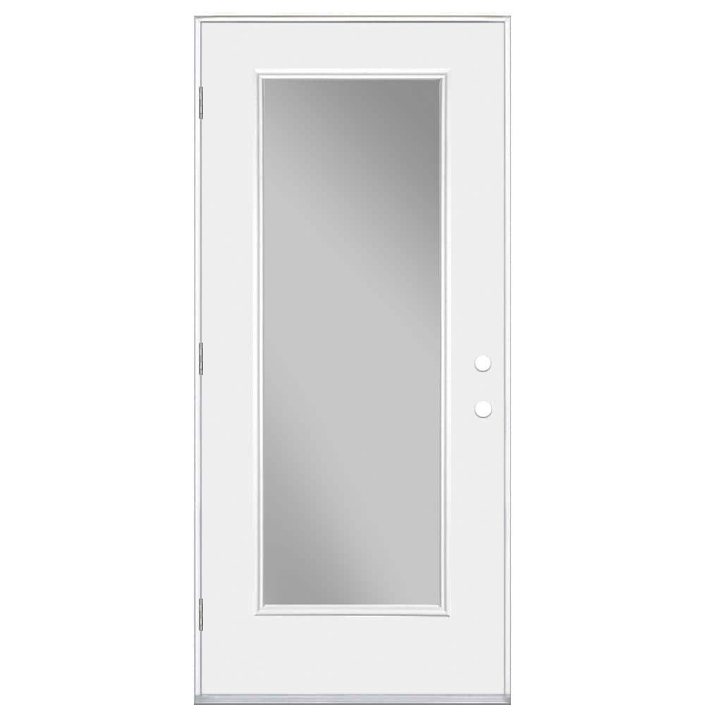 Masonite 36 In X 80 In Premium Full Lite Right Hand Outswing Primed White Steel Impact Prehung Front Exterior Door 74015 The Home Depot