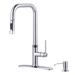Chrome Single Handle Pull Out Sprayer Kitchen Faucet Deckplate Included in Stainless