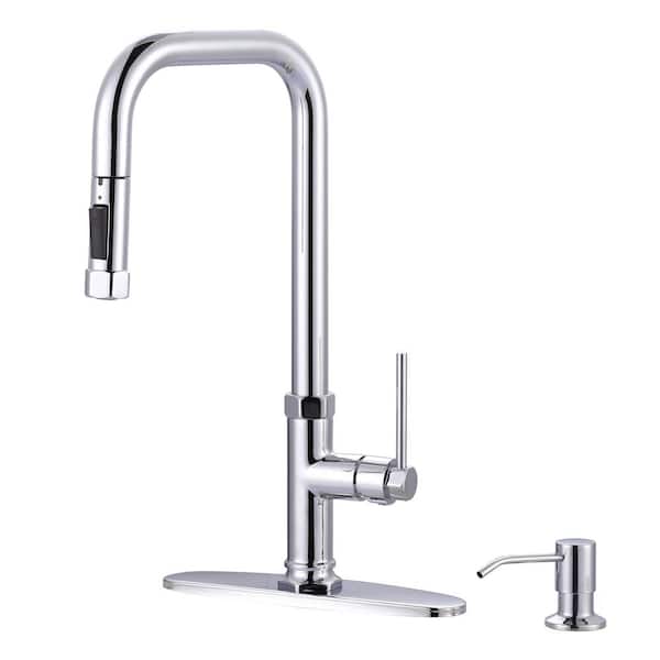 ARCORA Chrome Single Handle Pull Out Sprayer Kitchen Faucet Deckplate Included in Stainless