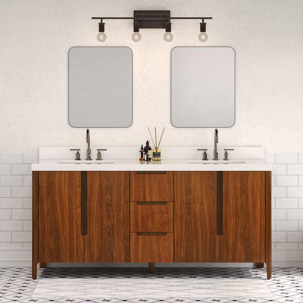 Sequoia 72 In. W x 22 in. D x 34.4 in. H Double Sink Bath Vanity in Noir Juglans with White Quartz Top