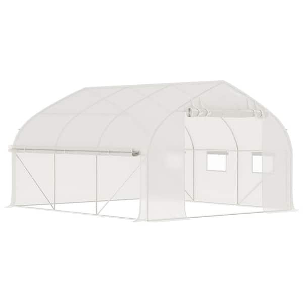 Outsunny 136.8 in. W x 117.6 in. D x 79.2 in. H White Walk-In Tunnel Greenhouse