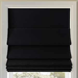 Morin Cordless Black 100% Blackout Velvet Fabric Roman Shade 27 in. W x 64 in. L