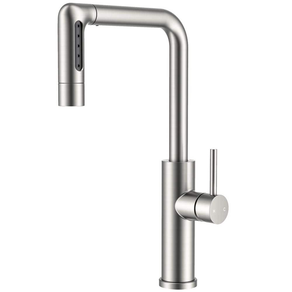 Gooseneck Single Handle Pull Down Sprayer Kitchen Faucet with Deck Plate Flexible Hose Pull Out Spout in Brushed Nickel price history on PriceWatchPro
