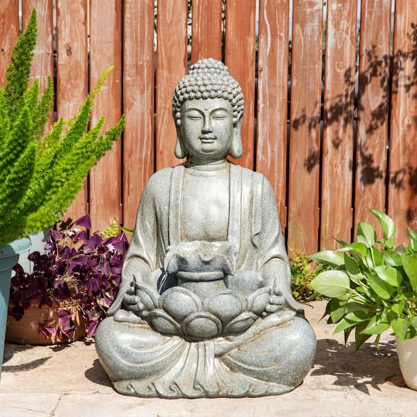 Glitzhome 28.25 in. H Zen Style Concrete Meditating Buddha Statue