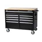 46 in. W x 24 in. D Standard Duty 9-Drawer Mobile Workbench Tool Chest with Solid Wood Top in Gloss Black