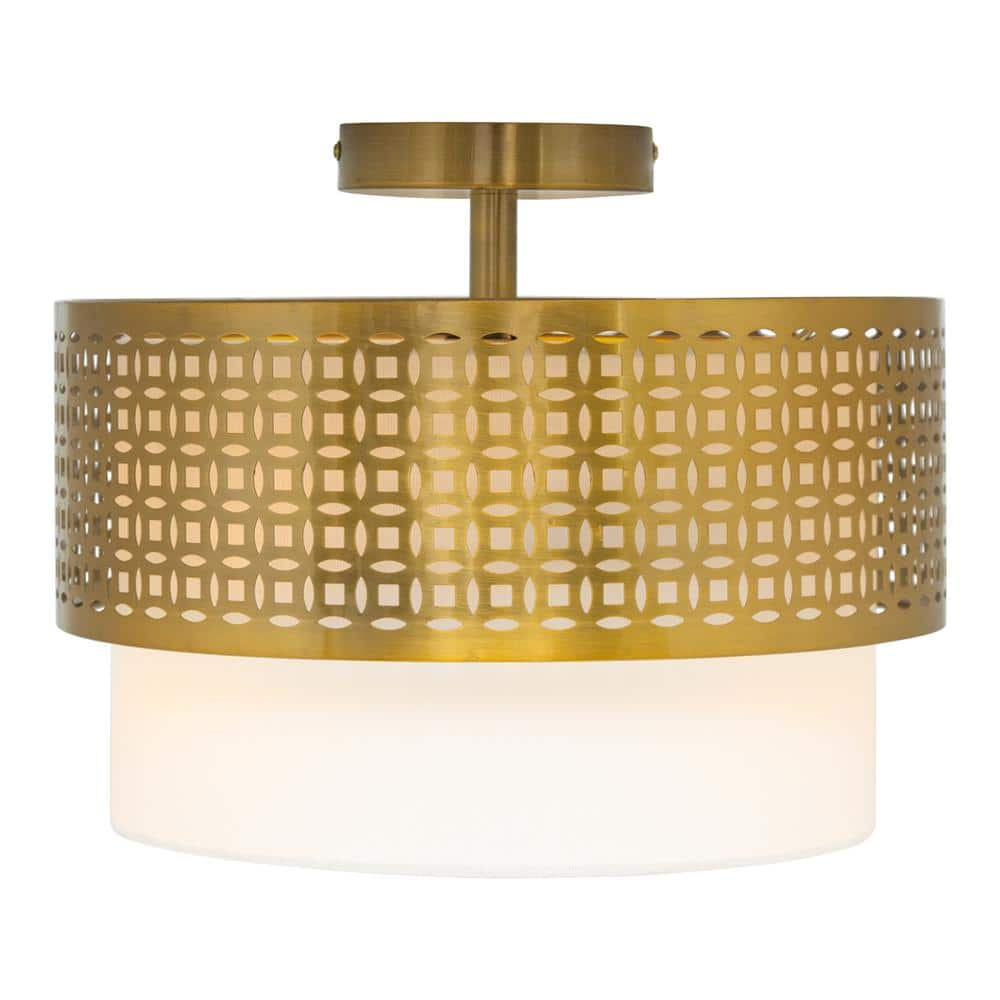 River of Goods Lorelei 13 in. Brushed Gold Drum-Shaped Semi-Flush Mount Ceiling Light