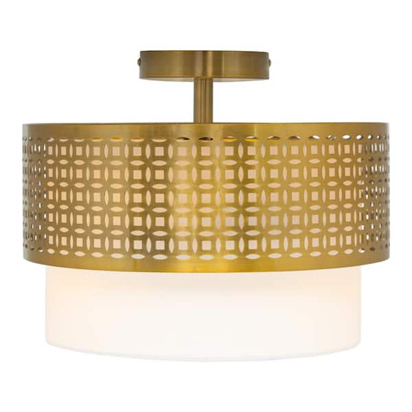 River of Goods Lorelei 13 in. Brushed Gold Drum-Shaped Semi-Flush Mount Ceiling Light