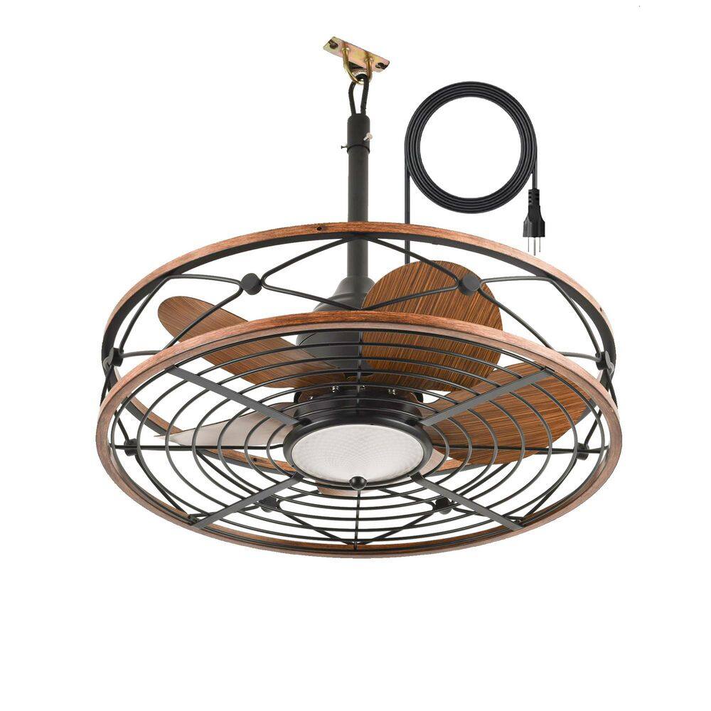 AurCore 20 in. Matte Black IP65 Downrod Caged Outdoor hanging Ceiling fan with Light, Remote Included for Patio Porch price history on PriceWatchPro