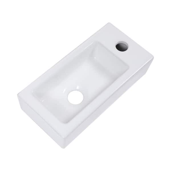 14.57 in. x 7.28 in. x 3.54 in. White Ceramic Rectangle Wall Mount Bathroom Sink with Single Faucet Hole