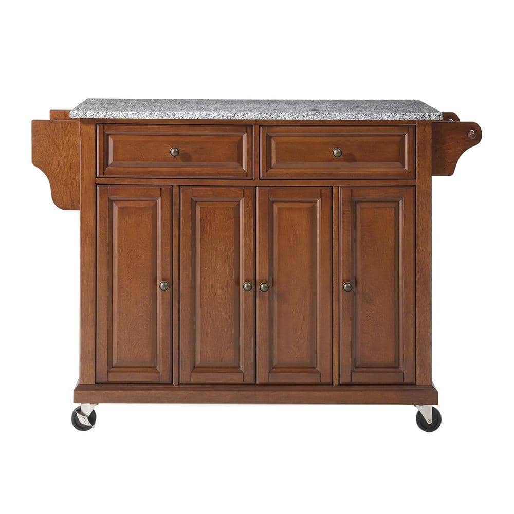 Cherry Granite Top Kitchen Cart with Spice Rack and Storage