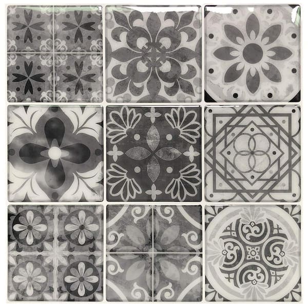 null Talavera Mexican Gray 12 in. x 12 in. Vinyl Peel and Stick Tile (9.5 sq. ft./Box)