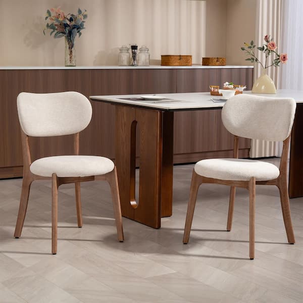 Glamour Home Bernardo Beige Washed Woven Fabric Dining Chair with Natural Wood Legs Set of 2