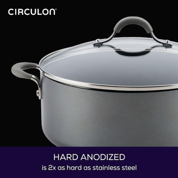 Circulon 84569 Elementum Hard Anodized Nonstick Stock Pot / Stockpot with  Lid - 7.5 Quart, Gray
