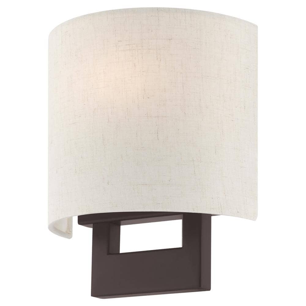 Hayworth Bronze 1-Light Dimmable Wall Sconce with Oatmeal Shade