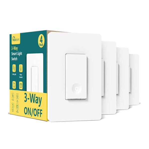 TREATLIFE 2.4 Ghz Specialty Wi-Fi Enabled 3-Way Smart Light Switch, Neutral Wire Required, (4-Pack)