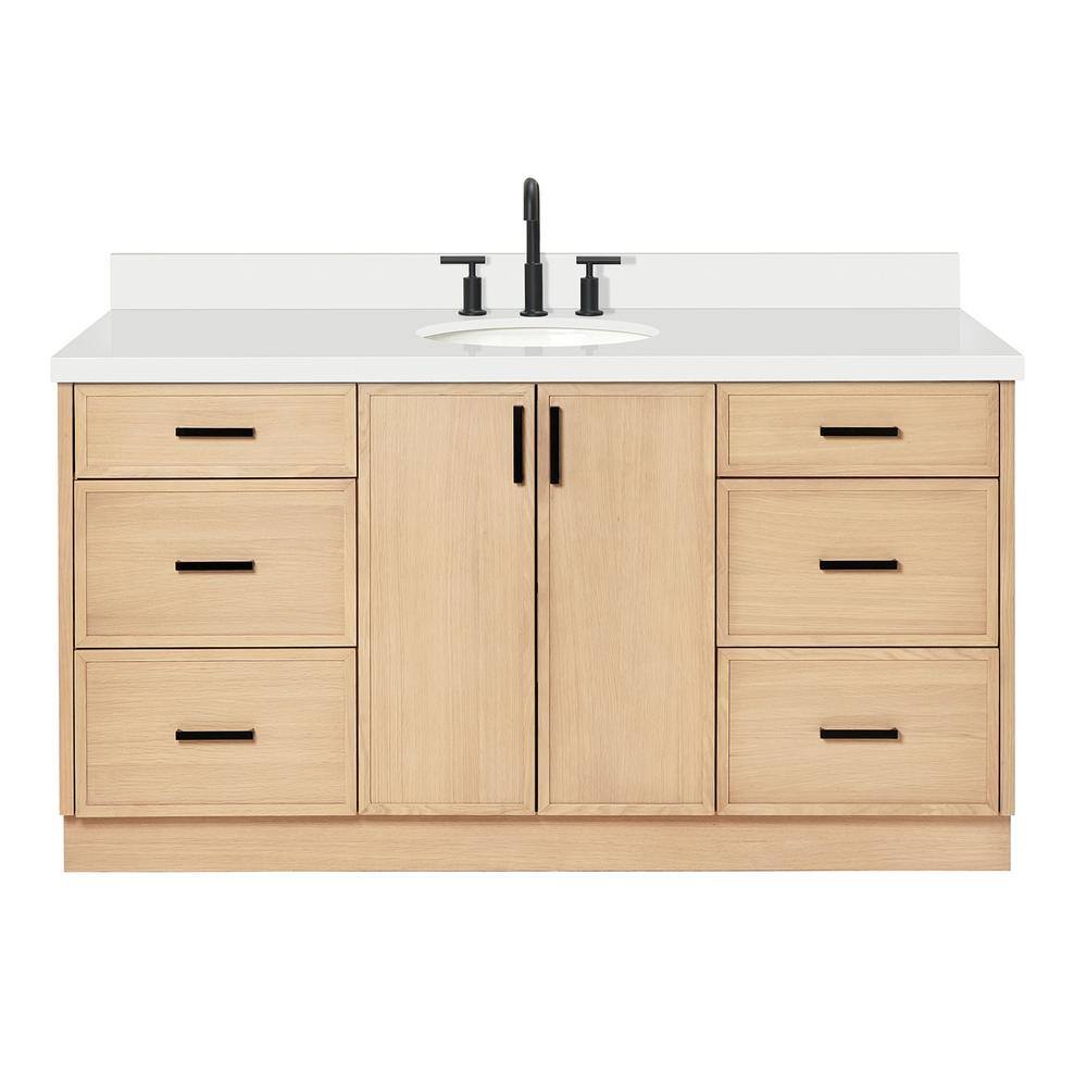 Kelly 67" Light Oak Single Vanity with White Quartz Top