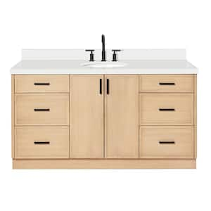 Kelly 67 in. W x 22 in. D x 36 in. H Single Bath Vanity in Oak with Pure White Quartz Top