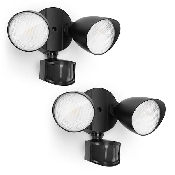 32 Watt Equivalent 3500 Lumen 5000K 180 Degree Black Motion Sensing Dusk to Dawn LED Flood Light 2-Pack