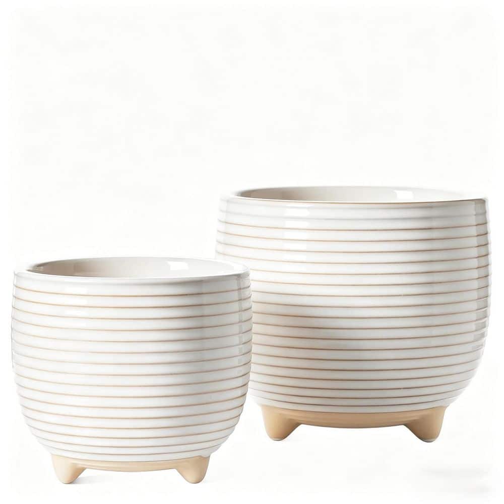 White Reactive Glaze Footed Indoor Ceramic Planters with Drain.age (5.1 x 5.1 x 4.5 in. and 6.4 x 6.4 x 5.9 in.) 2-Pack price history on PriceWatchPro