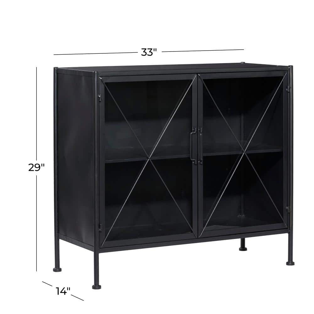 Black Metal Geometric Cabinet with Glass Panels